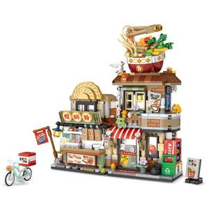 lot 21714 image: QLT Street View Noodle Shop Mini Building Blocks, MOC Creative Building Toys Model Set for Girls 7-9 Years Old, 870 PCS Simulation Architecture Construction Toy, Gift Idea for Kids Adults
