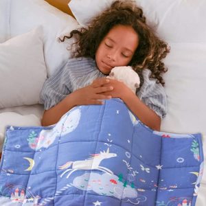 lot 21716 image: Aimon Weighted Blanket for Kids, Kids Weighted Blanket 3 pounds, Blue Unicorn, Weighted Baby Blanket, Great for Calming and Sleeping, with Glass Beads (2030, 3Lbs)