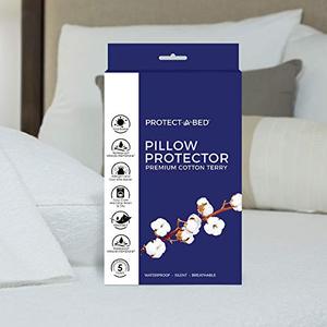 lot 21717 image: Protect-A-Bed, Premium Cotton Terry Pillow Protector, Zippered, Waterproof, 1-Pack, Standard Size