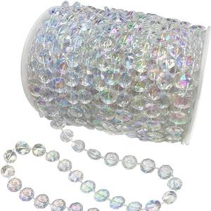 lot 21729 image: Jishi 99ft Crystal Beads Garland Strand, Iridescent Clear Acrylic Diamond Beads String Roll for Crafts, Beaded Curtains, Wedding Party Decorations, Plastic Crystal Garland for Christmas Tree Ornaments