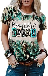 lot 21730 image: Beautiful Crazy Leopard Bleached T-Shirt Women Western Country Music Shirt Vintage Graphic Country Concert Tee Tops (As Show1 XL)