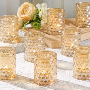 lot 21738 image: HAVITI 12pcs Gold Votive Candle Holders, Glass Tea Light Candle Holders for Wedding Centerpieces, Party Supplies and Home Decor