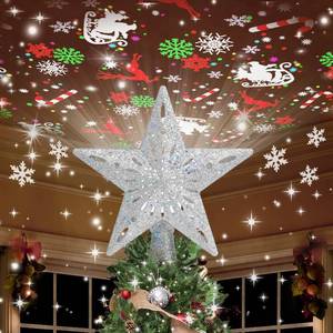lot 21740 image: Kesfitt Christmas Tree Topper Lighted with 6 Projection Modes,Christmas Star Tree Topper Built-in LED Rotating Lights,Gold 3D Glitter Dynamic Projection for Xmas Party Holiday Decorations