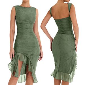 lot 21743 image: Honganda Womens Elegant Bodycon Midi Dress Sleeveless Mesh Frill Hem Mermaid Tail Summer Tank Dress Cocktail Party (as1, Alpha, l, Regular, Regular, Green)
