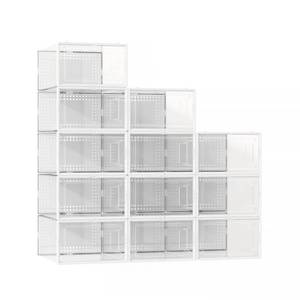 lot 21754 image: 12 Pack Large Shoe Organizer Storage Boxes for Closet, Modular Space Saving Shoe Boxes Clear Plastic Stackable Sneaker Containers Display Case with Lids, White