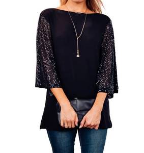 lot 21761 image: FANSI NOVA Womens Flutter Sleeve Boatneck Sparkly Holiday Party Blouse Casual Loose Sequin Tunic Tops (Black,L)