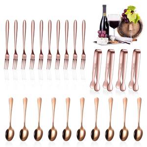 lot 20566 image: Cunhill 24 Pcs Charcuterie Accessories Mini Cocktail Tongs Small Serving Spoons and Appetizer Forks Stainless Steel Tongs Charcuterie Utensils for Valentines Day Party(Rose Gold, Vivid Sharp Spoon)