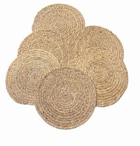 lot 20573 image: 6 Pack, Round Woven Natural Water Hyacinth Placemats, Round Braided Rattan Tablemats for Home, Restaurant � Traditional, Natural, Elegant, and Sustainable