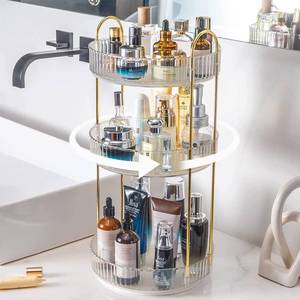 lot 20574 image: shuang qing Rotating Makeup Organizer for Vanity 3 Tier, High-Capacity Skincare Clear Make Up Storage Perfume Organizers Cosmetic Dresser Organizer Countertop 360 Spinning Transparent white