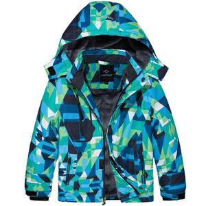 lot 20594 image: FARVALUE Boys Waterproof Ski Jacket Windproof Winter Coat Warm Snow Coat Outdoor Raincoats with Removable Hood Green camouflage 14-16