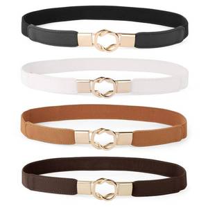 lot 20599 image: WERFORU Women Skinny Belt for Dresses Retro Stretch Ladies Waist Belt Plus Size Set of 4 (Fits Waist 22-29, L-blackbrownwhitecoffee)