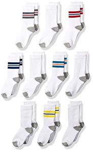 lot 20607 image: Amazon Essentials Boys Cotton Crew Gym Socks, 10 Pairs, White Stripe, Medium