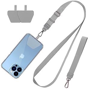 lot 20611 image: CACOE Phone Lanyard 2 Pack-1 Adjustable Neck Strap,1 Wrist Strap,2 Pads,Universal Crossbody Cell Phone Lanyards,Multifuctional Patch Phone Polyester Lanyards Compatible with Most Smartphones(Gray)
