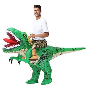 lot 20626 image: Doscos Adult Inflatable Dinosaur Costume Funny Halloween Costumes for MenWomen Riding T Rex Blow up Air Costume for Party  (Dark Green)