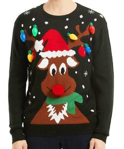 lot 20634 image: Mens Christmas Rudolph Reindeer Holiday Festive Knitted Sweater Cardigan Cute Ugly Pullover Jumper(X-Large, Rndrnose3dLed-M10)