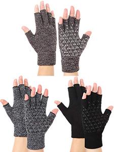 lot 20651 image: 3 Pairs Winter Half Finger Knit Gloves Stretchy Texting Anti-Slip Winter Warm Knitted Fingerless Gloves for Women Men (Black)