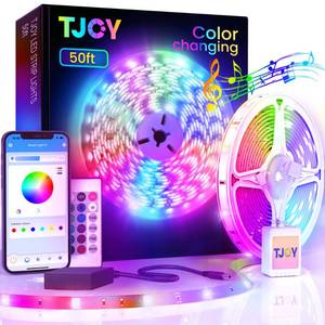 lot 20659 image: TJOY 50ft Bluetooth LED Strip Lights, Music Sync 5050 LED Light Strip RGB Color Changing LED Lights Strip with Phone Remote, LED Lights for Bedroom Kitchen TV Party TIKTOK DIY (APPRemote Mic)