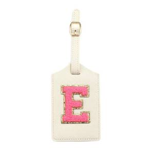 lot 20660 image: Initial Luggage Tag, PU Leather Luggage Tag, Embroidered Luggage Tag, Letter Luggage Tag, Monogrammed Luggage Tag, Luggage Tag for Baggage Bag Suitcase (E, White LeatherRose Red Letter)