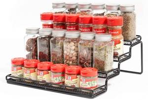 lot 20662 image: MEIQIHOME 4 Tier Spice Rack Organizer Step Shelf Countertop Spice Storage Holder, for Kitchen Cabinet Cupboard Pantry, Metal, Black