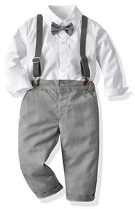 lot 20666 image: Toddler Dress Suit Baby Boys Clothes Sets Bowtie Shirts  Suspenders Pants 3pcs Gentleman Outfits Suits 6 Month - 6 Years (Gray01,12-18 Months)