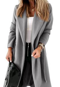 lot 20668 image: Womens Classic Coat Lapel Collar Open Front Belted Long Jacket Large
