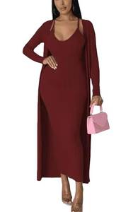 lot 20680 image: SIMIWALI Two Piece Outfits for Women Sexy Backless Bodycon Slip Dress Long Sleeve Open Front Cover Up Cardigan Matching Sets Small