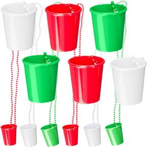lot 20684 image: Iconikal Christmas Shot Glass on Beaded Necklace, 12-Pack (Red, Green, White)
