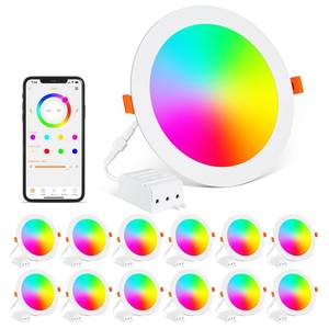 lot 20693 image: SikSog Smart Recessed Lighting 6 Inch Color Changing 16W LED Downlight,1350 Lumen Recessed Ceiling Light Compatible with Alexa,RGB & Warm White 2700K Dimmable by Bluetooth Control - 12 Pack