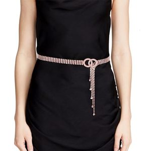 lot 20706 image: WERFORU Women Crystal Rhinestone Shiny Chain Waist Belt for Dress Party Club Sparkle Belt (Fit pants size below 38 Inches,Rose Gold)