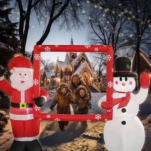 lot 20709 image: 6 FT Christmas Inflatable Frame with Santa Claus and Snowman, Blow Up Outdoor Decorations Built-in Led Lights, Funny Xmas Photo Props Garden Yard Party Decor