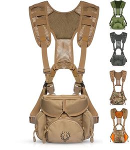 lot 20710 image: Boundless Performance Binocular Harness Chest Pack - Our Bino harness case is great for hunting, hiking, and shooting - Binoc straps secure your binoculars - holds rangefinders, bullets, gear - Coyote
