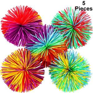 lot 20720 image: 5 Pieces Monkey Stringy Balls Sensory Fidget Stringy Balls Soft Rainbow Pom Bouncy Stress Balls with Storage Bag, Multicolor (2.75 Inch 5 Pieces)