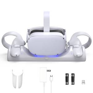 lot 20724 image: VR Charging Station for OculusMeta Quest 2,LED Indicator Charging Dock Simultaneously Magnetic Charging Headset and Touch Controller, with 2 Rechargeable Battery and USB-C Charger