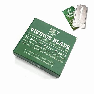 lot 20725 image: Double Edge Safety Razor Blades, Swedish Steel, 50 Count, by VIKINGS BLADE, Platinum Coated Replacement Razor Blade & Refills, Eco Friendly, Smooth, Close, Clean Shaving Blades, Mild & Gentle on Skin