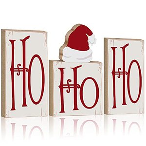 lot 20734 image: Wesiti 4 Pieces Christmas Ho Ho Ho Tabletop Decoration Ho Ho Ho Wood Glitter Christmas Blocks Christmas Wooden Table Sign Holiday Christmas Dinner Party Decor