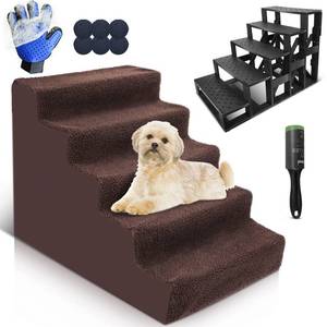 lot 20737 image: Kphico Pet Steps for High Bed,Extended 5 Tiers Dog Stairs with Removable and Washable Cover,Plastic Pet Stairs Dog Ramp for Small Dogs and Cats-Send 1 Pet Grooming Gloves&1 Pet Hair Remover Roller
