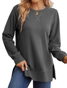 lot 20739 image: Saloogoe Womens Casual Long Sleeve Crewneck Sweatshirt Side Split Shirts S