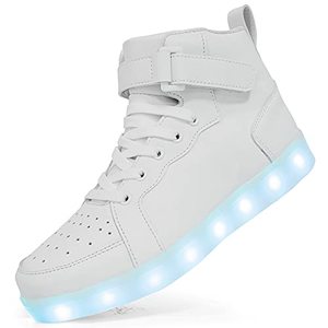 lot 20747 image: LED Light Up Shoes Unisex High top Sneakers Flashing Shoes for Women Men Teens with USB Charging Glowing Luminous Shoes White 13 Women10.5 men