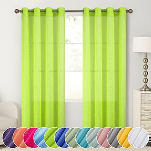 lot 20749 image: Lorena�s Collection Faux Linen Sheer Curtain 63 Inch Limegreen Textured Voile Sheer Curtains Grommet Top Curtain Lightweight Floor Length Window Curtains for Bedroom & Living Room 2 Panels 54x63
