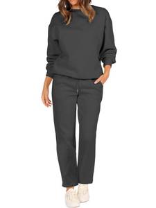 lot 20751 image: FUPHINE Fall Two Piece Outfits for Women Long Sleeve Oversized Top Fall Sweater Set and Pants Lounge Sets Dark Grey X-Large