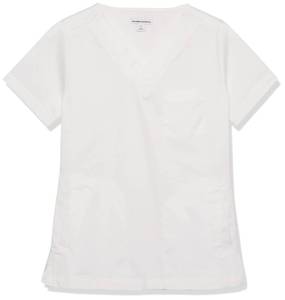 lot 20765 image: Amazon Essentials Womens Classic Fit V-Neck Short Sleeve Scrub Top (Available in Plus Size), White, X-Large