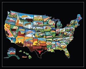 lot 20769 image: Scratch Off Map Of United States, USA State Scratch Sticker, Travel Map Gift Adventure Wall Poster For Kids Adults (States)