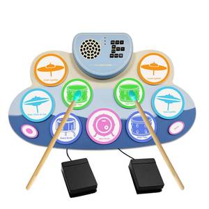 lot 20777 image: Electronic Drum Set, Roll Up Drum Practice Pad with Headphone Jack Built-In Speaker Digital Touch 7 Labeled Drum Pads 2 Foot Pedals Up to 10H Playing Time, Holiday Gift for Kids (colorful)