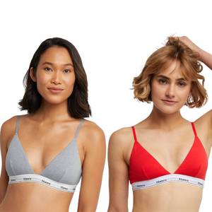 lot 20779 image: Hanes Womens Originals Triangle Bralette Pack, Breathable Stretch Cotton Bras, 2-Pack, Shelton REDConcrete PE Heathe, Large