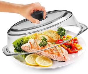 lot 20782 image: Bezrat Microwave Tall Glass Plate Cover  Splatter Guard Lid with Easy Grip Silicone Handle Knob  100% Food Grade  BPA Free and Dishwasher Safe  10 Inch (Black-)