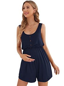 lot 20783 image: Verdusa Womens Maternity Scoop Neck Button Front High Waist Tank Romper Navy XL