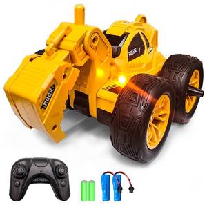 lot 20786 image: STEMTRON Stunt Car 2.4Ghz 4WD Remote Control Car Double Sided 360°Rotating RC Excavator with Lights Construction Vehicle Truck Outdoor Indoor Toys Gifts for Boys Girls