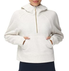 lot 20801 image: THE GYM PEOPLE Women�s Hoodies Half Zip Long Sleeve Fleece Crop Pullover Sweatshirts with Pockets Thumb Hole Off-white