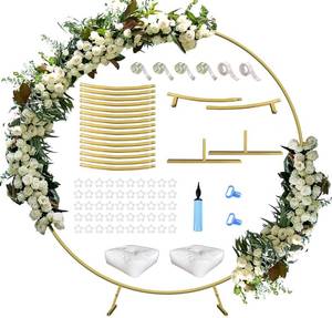 lot 20808 image: Queension Extra Large Wedding Arch for Ceremony 7 Ft, Metal Balloon Arches Backdrop Stand with Metal Base for Party Supplies, Outdoor Garden Trellis for Climbing Plant, Round Frame, Gold