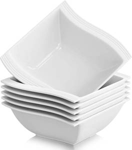 lot 20818 image: MALACASA Small Cereal Bowls, 15 OZ Ceramic Bowls Set of 6, Ivory White Soup Bowls for Kitchen, Square Serving Bowls for Dessert, Ice Cream and Oatmeal, Dishwasher & Microwave Safe, Series Flora